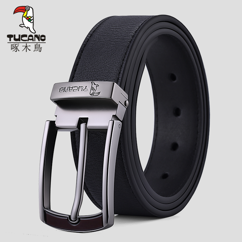 啄木鸟男士皮带2025新款真皮商务休闲针扣中年青年牛皮裤腰带男款