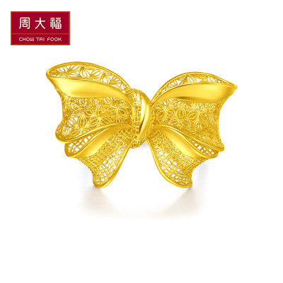周大福花丝蝴蝶结足金 黄金戒指(工费:658元计价)f225225
