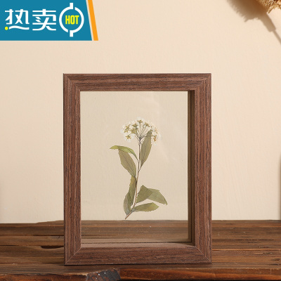 敬平相框摆台木质双面画框装裱8实木玻璃立体7植物标本双面透明框6寸 胡桃色 方6寸[可放15*15]