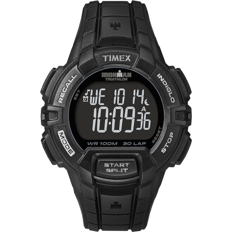天美时(Timex)男士石英表44mm黑盘黑带抗冲击防水运动手表