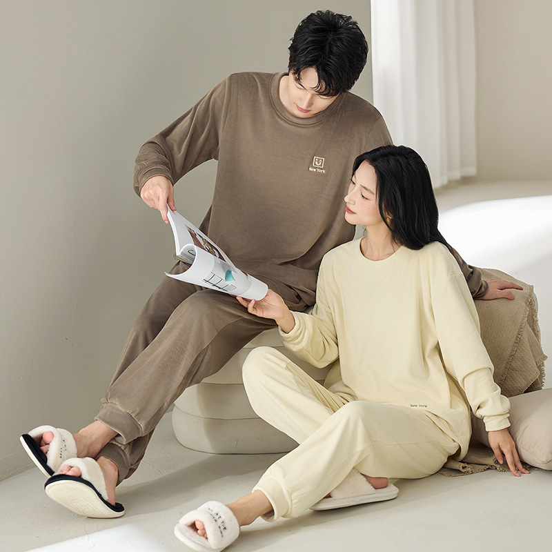 珊瑚绒情侣睡衣女秋冬季冬款加绒加厚海岛绒男士可外穿家居服套装