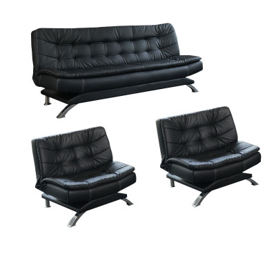 晋舰 办公沙发可折叠商务沙发多功能接待会客沙发组合 头层黑牛皮1+1+3