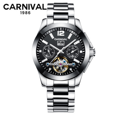 瑞士嘉年华Carnival手表男士全自动机械表男休闲时尚金属精钢陶瓷腕表夜光防水镂空男表8678G