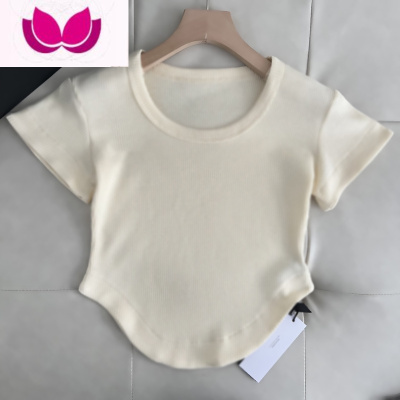 七斓纯欲短款U领短袖t恤女夏季辣妹甜酷小众设计感法式潮牌女装上衣服