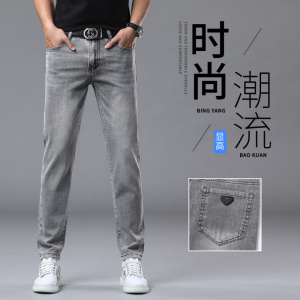 春夏季轻奢时尚简约黑色牛仔裤男修身小直筒耐磨百搭潮牌纯棉