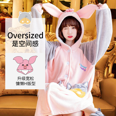 睡袍女秋冬长款珊瑚绒加绒加厚情侣浴袍法兰绒男士睡衣冬季家居服