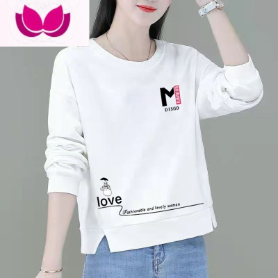 七斓100长袖t恤女韩版宽松2022秋季新款小个子短款上衣薄款打底衫