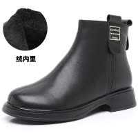 圆头平底短靴女秋冬简约气质软底中筒靴厚底大码头层牛皮女靴