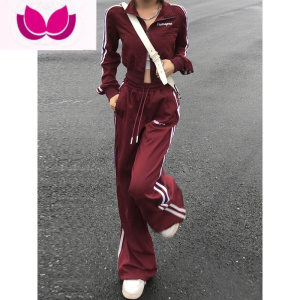 七斓时尚少女运动服套装复古宽松显瘦短款修身慵懒风卫衣套