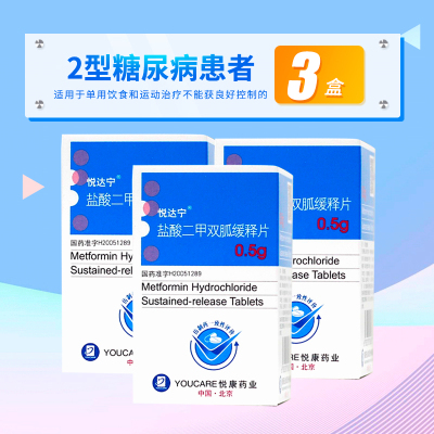 悦达宁 盐酸二甲双胍缓释片 0.5g*30片/盒 3盒装