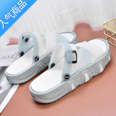 SUNTEK凉鞋女夏外穿厚底2023新款时尚网红半拖超火踩屎感沙滩情侣凉拖鞋