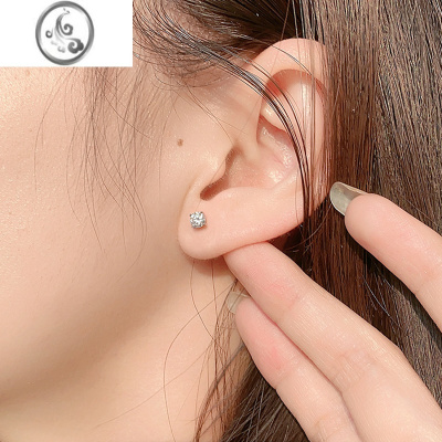 JiMi 莫桑石银银金钻石耳钉男高级感 四爪铂金耳环女超闪