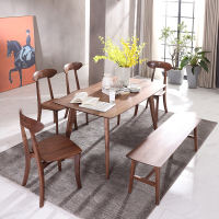 全简北欧黑胡桃木餐桌椅现代简约实木家用轻奢餐桌椅组合
