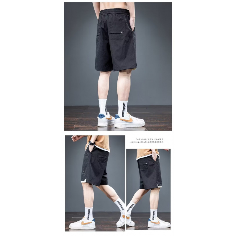 休闲短裤男士夏季纱卡水洗松紧腰抽绳宽松沙滩裤五分裤