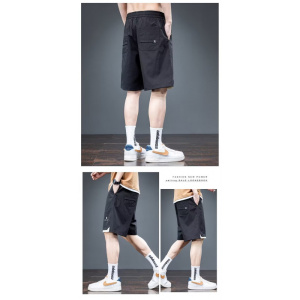 休闲短裤男士夏季纱卡水洗松紧腰抽绳宽松沙滩裤五分裤