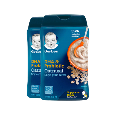 2件装|嘉宝（Gerber）DHA益生菌燕麦米粉1段227g/罐装辅食添加初期以上原装进口0-6个月