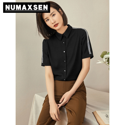 纽曼森（Numaxsen）衬衫女雪纺短袖2021夏季新款方领衬衣大码职业工作服气质轻熟上衣