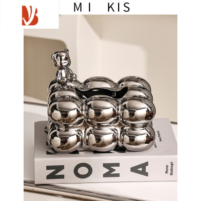 三维工匠丹麦MIKI棉花糖陶瓷纸巾盒客厅轻奢2022新款纸抽盒餐桌抽纸盒 大熊棉花糖纸巾盒-银色