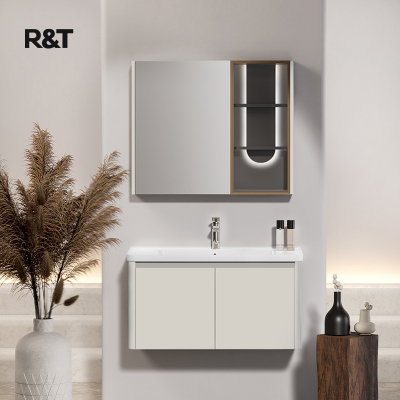 瑞尔特现代轻奢挂墙式卫浴家具Y1060 一体陶瓷盆50KG重质设计