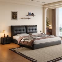 现代意式极简真皮床大平层主卧轻奢高端大气软包双人婚床新款高端