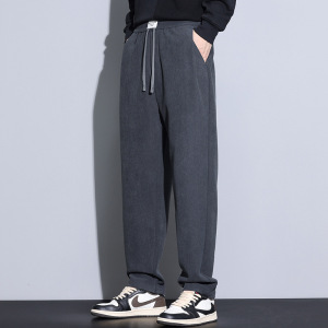 秋冬灯芯绒裤子男年新款宽松浅卡其松紧腰抽绳运动休闲裤