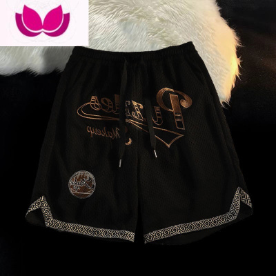 七斓美式潮牌hiphop高街华夫格短裤男女夏季宽松直筒显瘦阔腿五分裤子