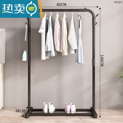 敬平简易晾衣架落地杆卧室内折叠阳台挂衣服晒被子器不锈钢家用户外 80cm黑色-带双侧钩中