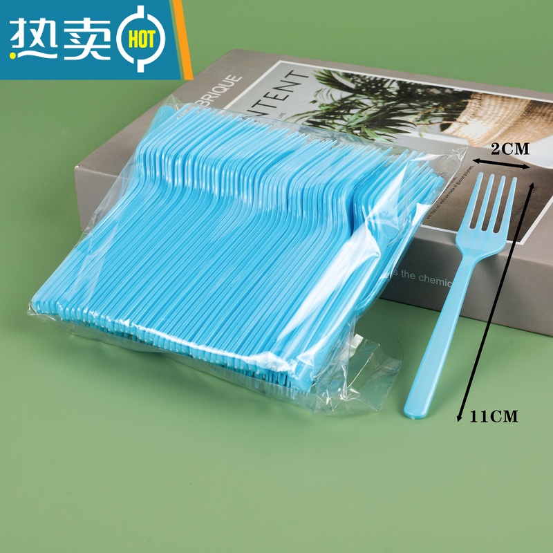 敬平加厚小叉子塑料水果叉蛋糕甜品水果试吃生日蛋糕叉 蓝色四叉1000个牙签