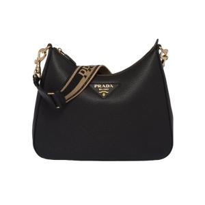 普拉达(PRADA)女士单肩包真皮手柄可拆卸肩带金属五金大容量日常 黑色