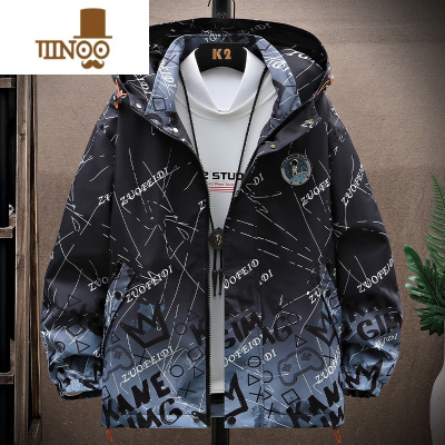 YANXU渐变色外套男款休闲帅气连帽夹克男青少年潮牌宽松防风冲锋衣