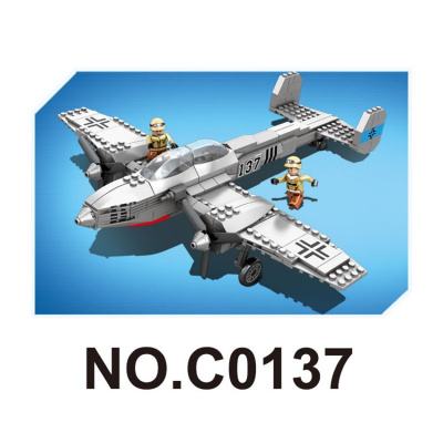 沃马积木战火荣耀军事系列二战战斗机飞机车兼容乐高男孩拼装玩具破坏者战斗机0137