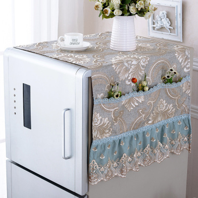 欧式蕾丝单开双开冰箱防尘罩盖巾布 对开冰箱罩套帘 冰箱巾-慕羽水蓝 双开门75*180cm(含花边)