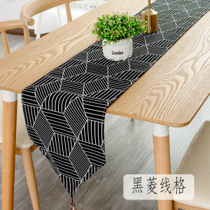 餐桌桌旗北欧现代简约家用欧式茶几桌旗轻奢民宿床旗电 黑菱线格 30*240cm(适合180-200cm左右桌子茶桌柜子)