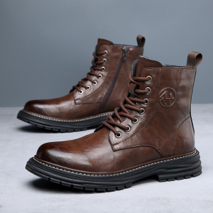 冬季新款马丁靴男真皮高帮潮流厚底工装鞋复古英伦加绒男靴子时尚_08870