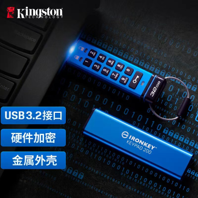金士顿(Kingston)32GB USB3.2 Gen1 U盘 IKKP200 256位AES硬件数字加密 金属外壳