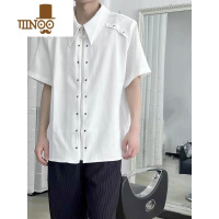 YANXU美式高街小众金属解构设计感衬衫痞帅男宽松拉链短袖衬衣潮牌