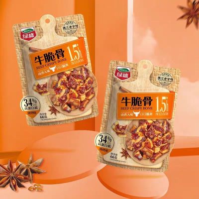 绿盛牛脆骨66g烧烤味网红休闲小包装香辣即食零食追剧卤味小零食*5袋装