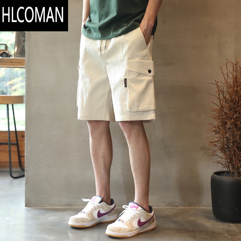 HLCOMAN短裤男士夏季2025新款复古宽松直筒工装休闲运动外穿潮牌五分裤子