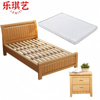 乐琪艺 实木床单人床 榉木色 200*180*96cm 含床垫床头柜套