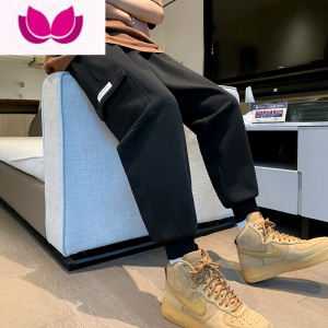 七斓工装裤潮牌男夏季宽松男士休闲裤薄款运动裤裤子黑色束脚裤