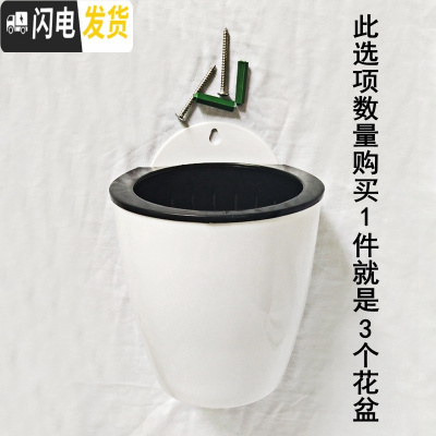 三维工匠白色壁挂储水花盆带挂钩螺钉棉线自动吸浇水挂墙 [3套]白色壁挂储水花盆+钉子+吸水棉绳 中号(盆口直径1花盆容器