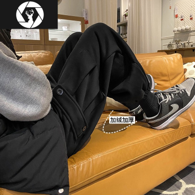 HongZun工装休闲裤男港风宽松大口袋加绒加厚卫裤韩版潮流束脚运动长裤子工装制服