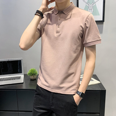 梵克公牛2021年新款韩版POLO衫男短袖修身牌男士翻领T恤半袖流保罗衫粉色M