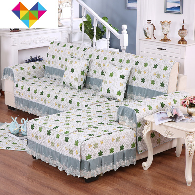 沙发垫四季通用布艺组合套装1+2+3客厅萬能沙发套罩一套全包现代绿色-枫叶2人+5人（两片装）御蓝锦