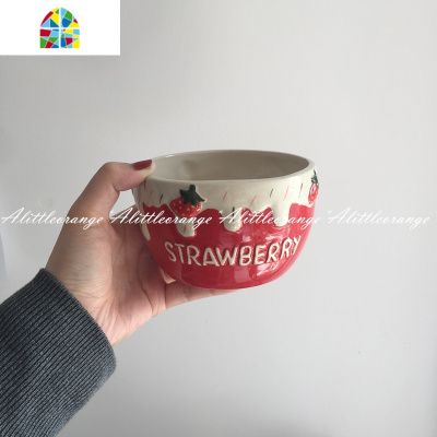 丨韩风可爱复古莓沙拉碗水果碗早餐ins厨房餐具 FENGHOU 8.5寸草莓红盘1个直径21.3cm厚2.3