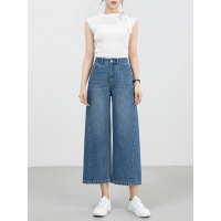 凉感天丝九分阔腿裤年夏季新中高腰宽松牛仔镰刀裤女