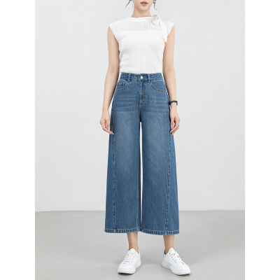 凉感天丝九分阔腿裤年夏季新中高腰宽松牛仔镰刀裤女