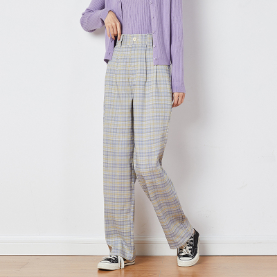 [1折价39.9元,叠加优惠券]唐狮春新款休闲裤女宽松格子阔腿裤直筒抽绳束脚长裤in时尚