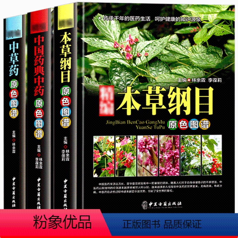 [正版]精编3册本草纲目中草药中国药典原彩色图谱图鉴精装中医基础理论医学入门常用中药方剂药材草药识别大全古代医药百科全