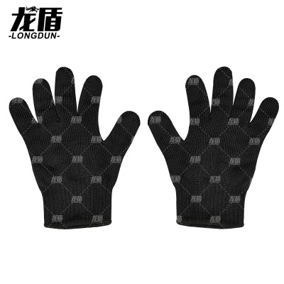 龙盾安全防割手套黑色五级柔软舒适切割手套钢丝保护手套均码